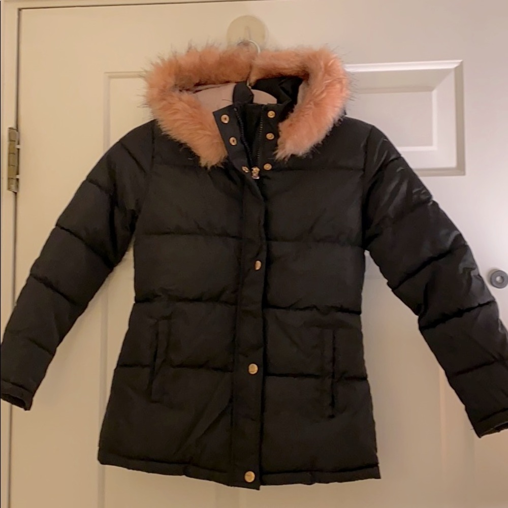 Girls Snow Coat, Black w/Pink Fur, Sz.10. NWOT